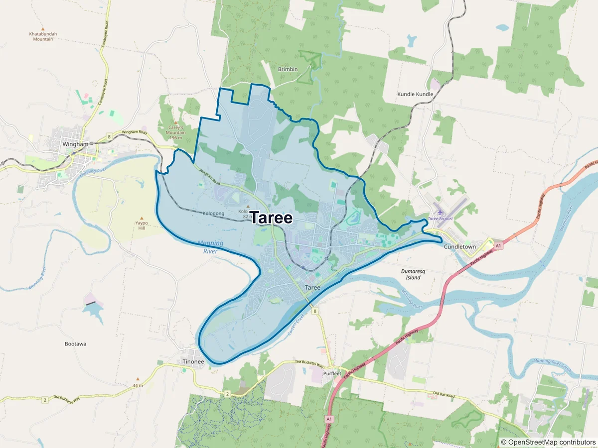 Map of Taree, NSW, Australia