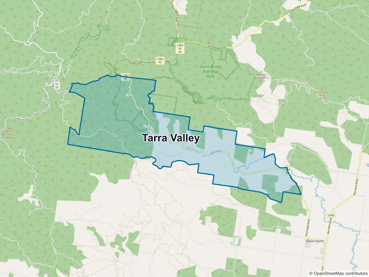 Map of Tarra Valley, VIC, Australia