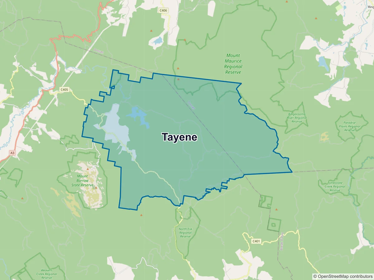 Map of Tayene, TAS, Australia