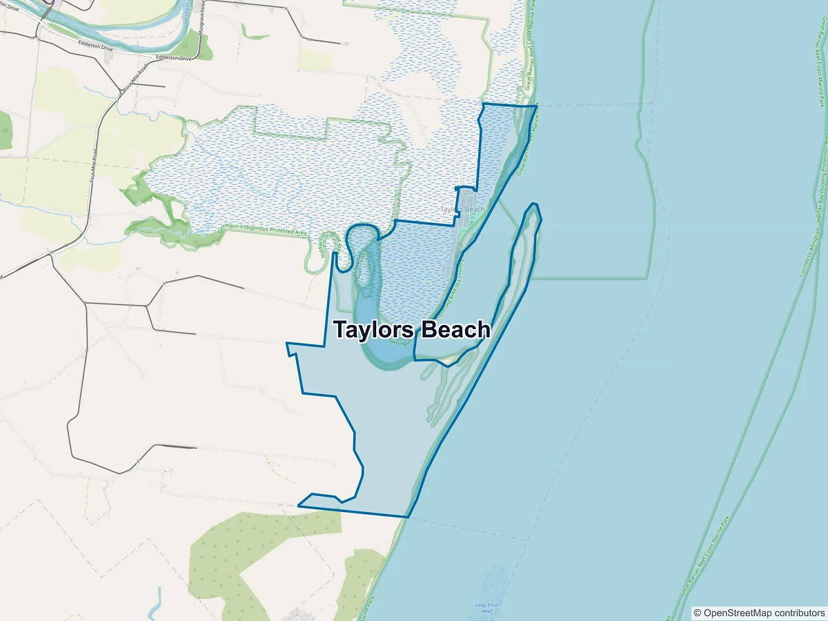 Map of Taylors Beach, QLD, Australia