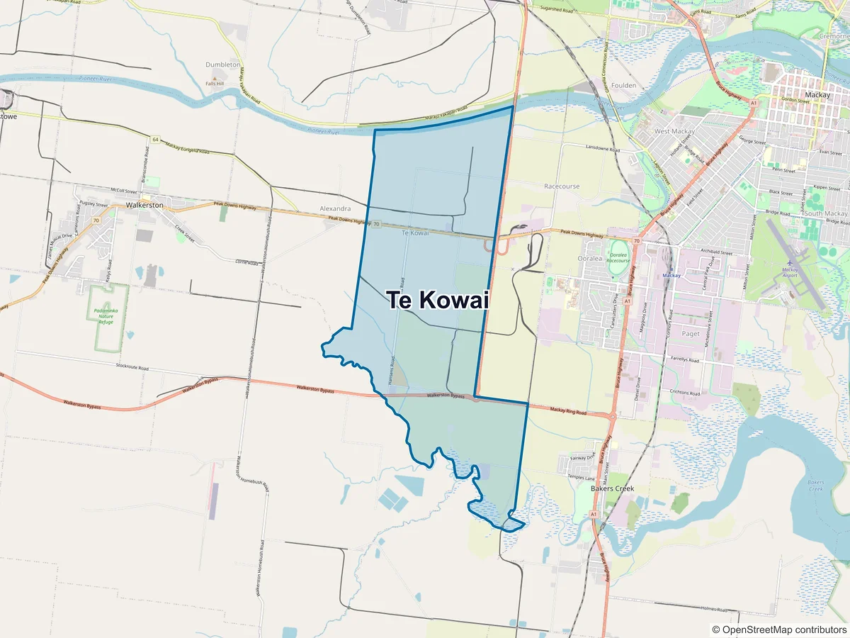 Map of Te Kowai, QLD, Australia