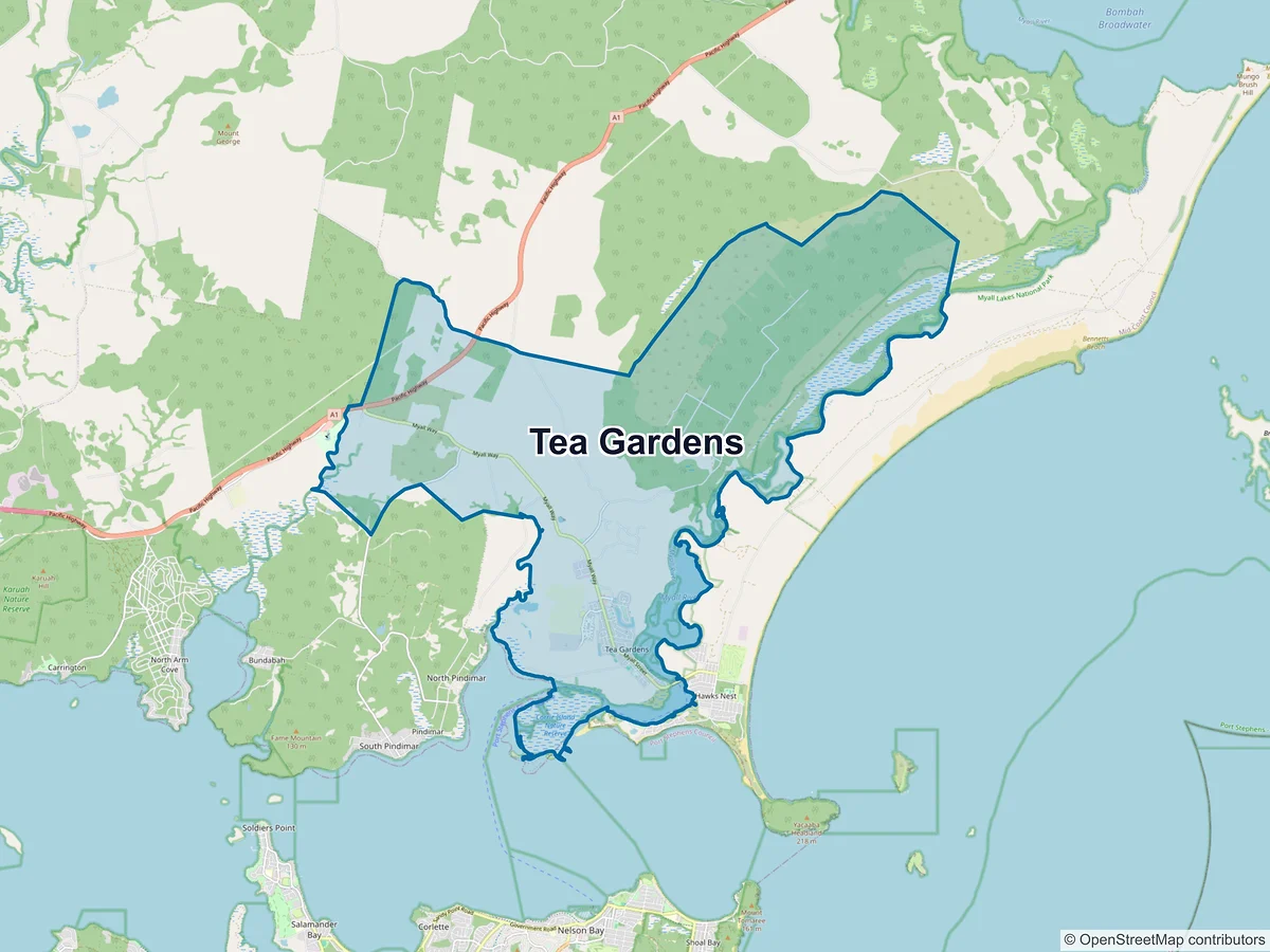 Map of Tea Gardens, NSW, Australia