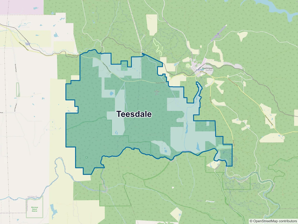 Map of Teesdale, WA, Australia