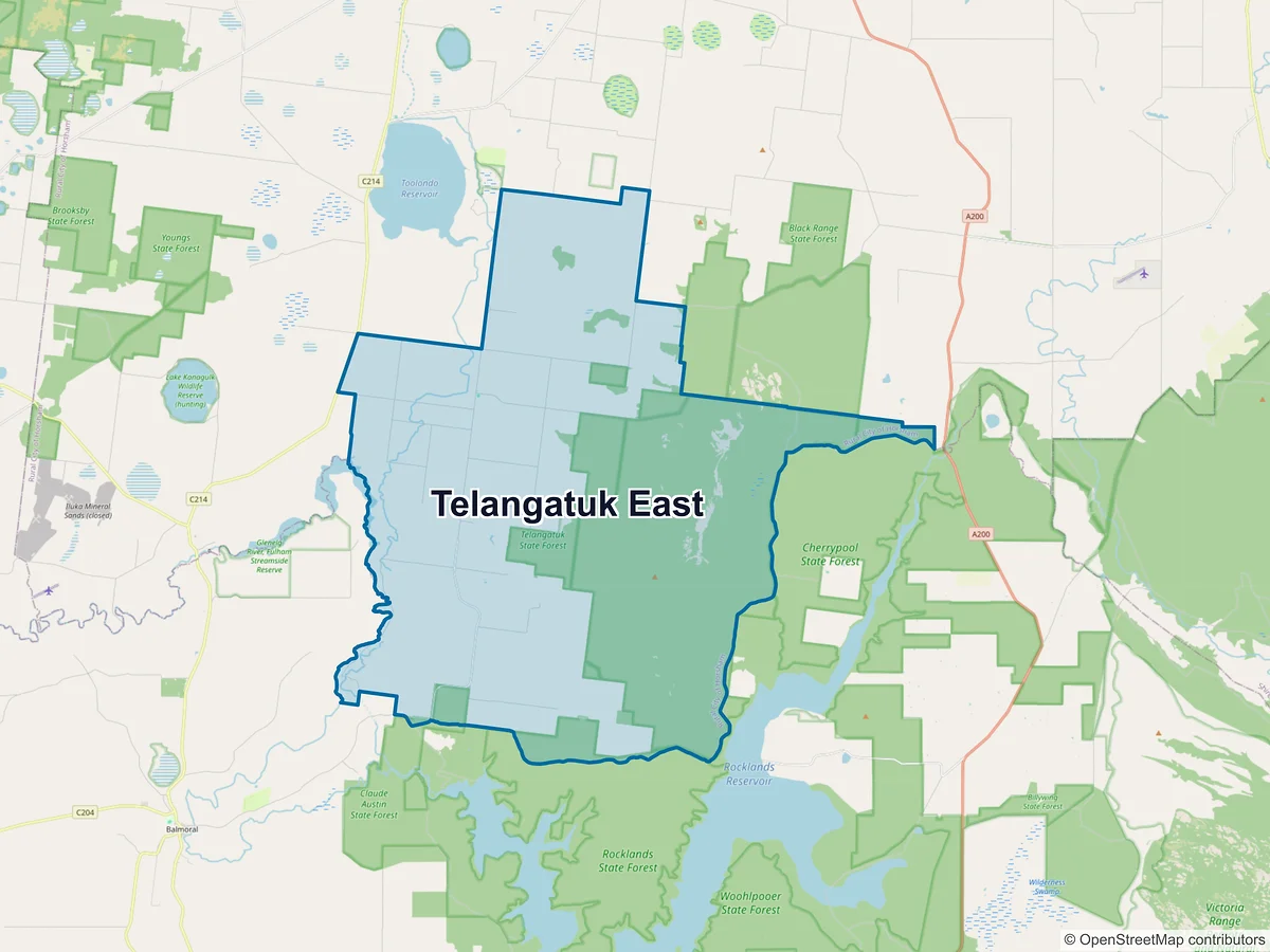 Map of Telangatuk East, VIC, Australia