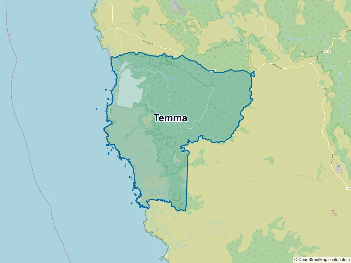 Map of Temma, TAS, Australia