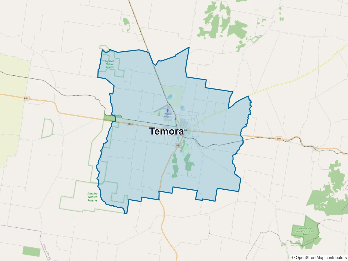 Map of Temora, NSW, Australia
