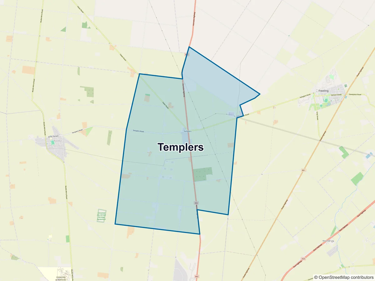 Map of Templers, SA, Australia