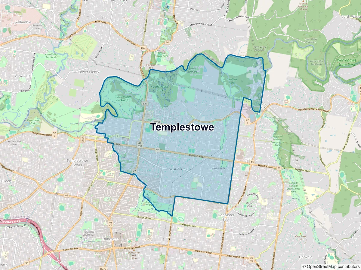 Map of Templestowe, VIC, Australia