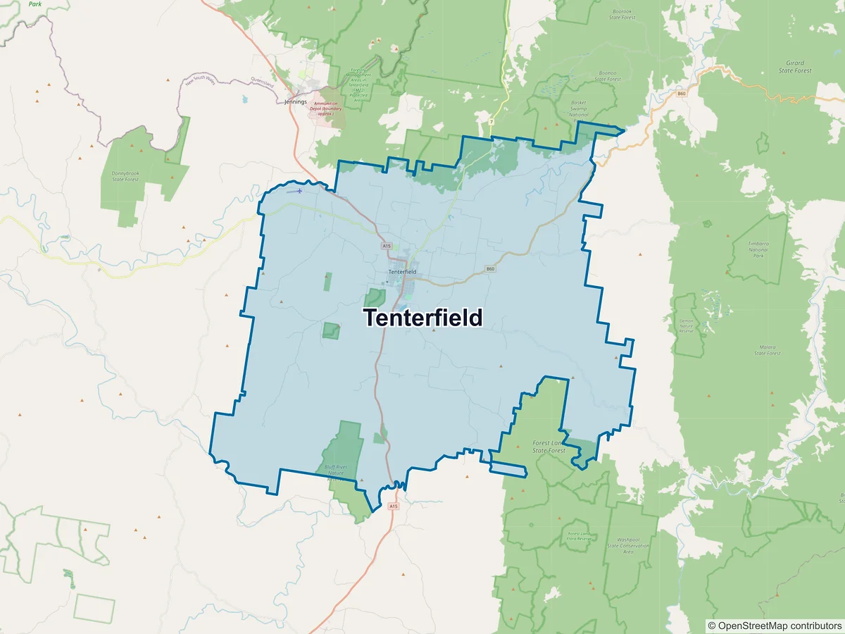 Map of Tenterfield, NSW, Australia