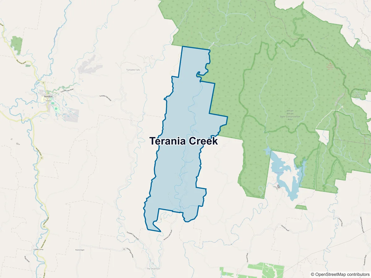 Map of Terania Creek, NSW, Australia
