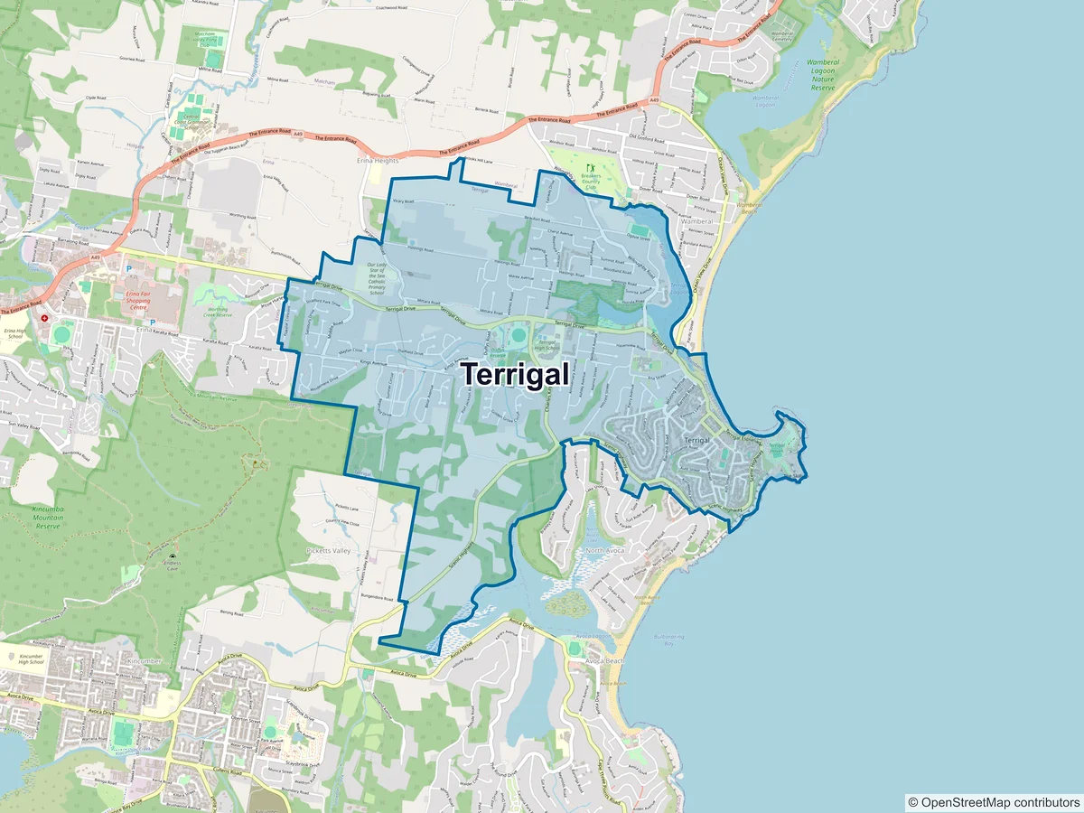 Map of Terrigal, NSW, Australia