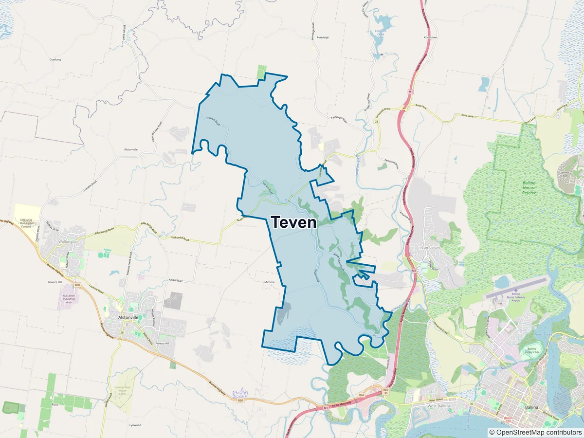 Map of Teven, NSW, Australia