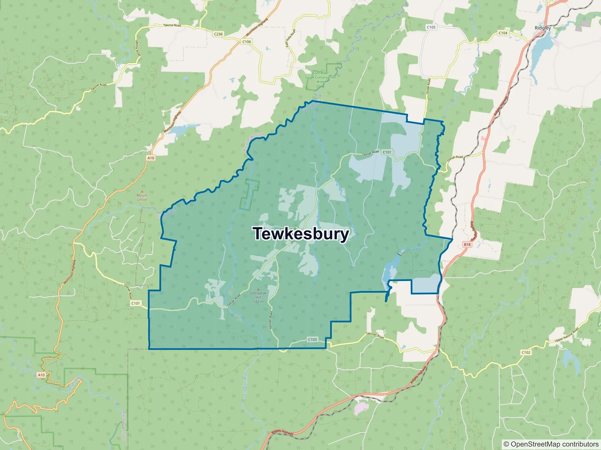 Map of Tewkesbury, TAS, Australia