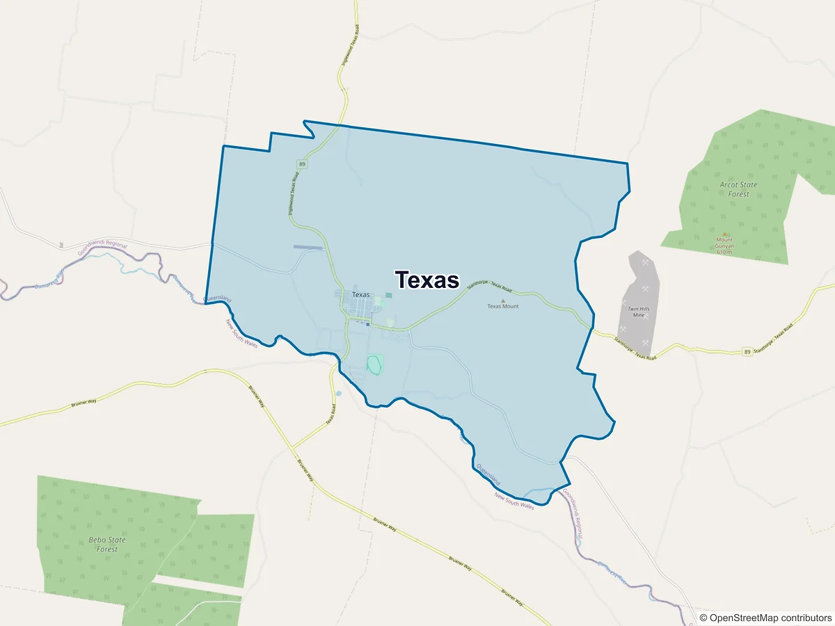 Map of Texas, QLD, Australia
