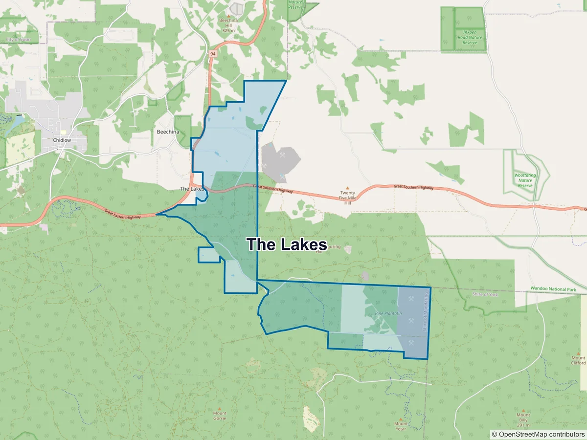Map of The Lakes, WA, Australia