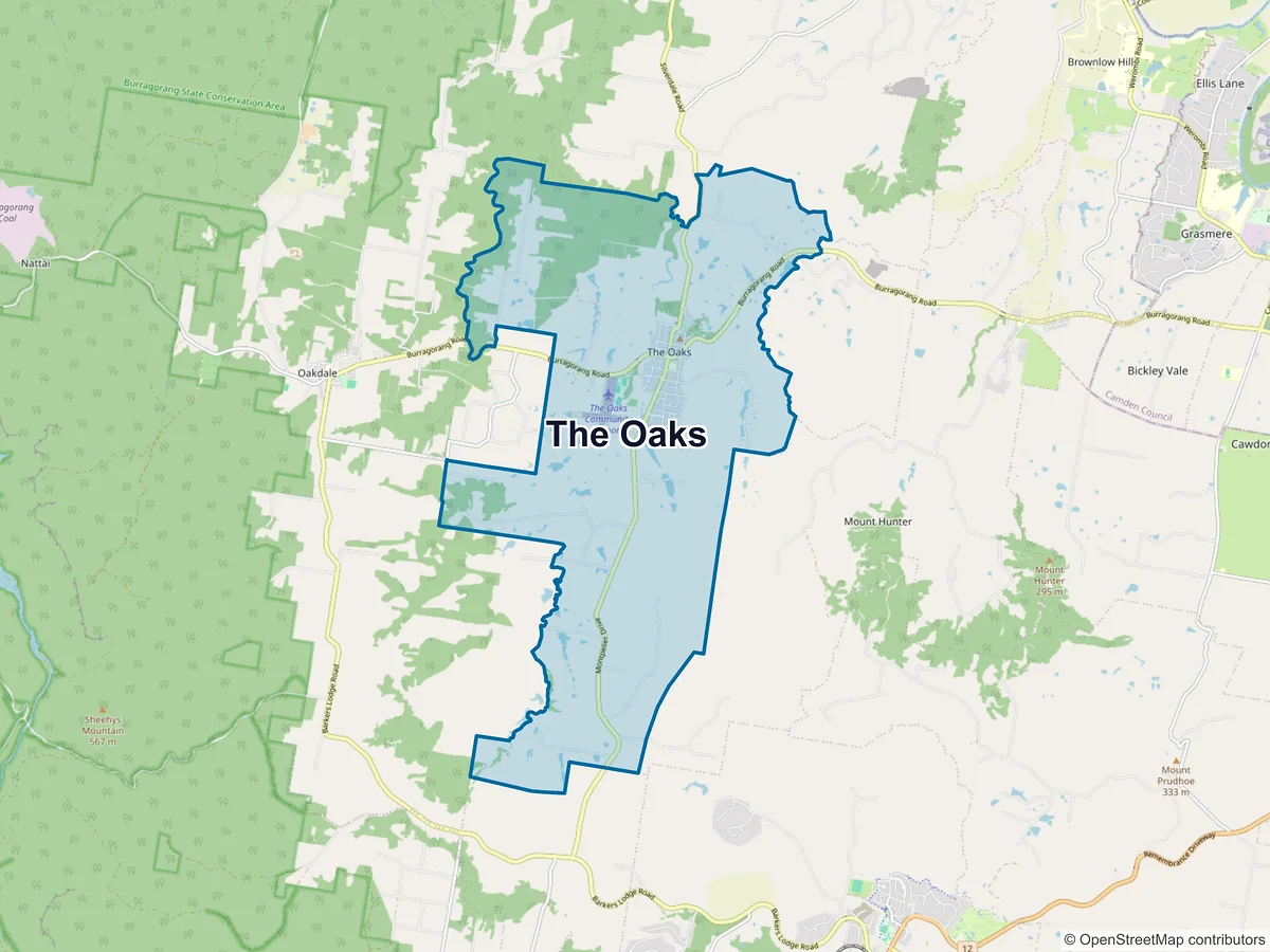 Map of The Oaks, NSW, Australia