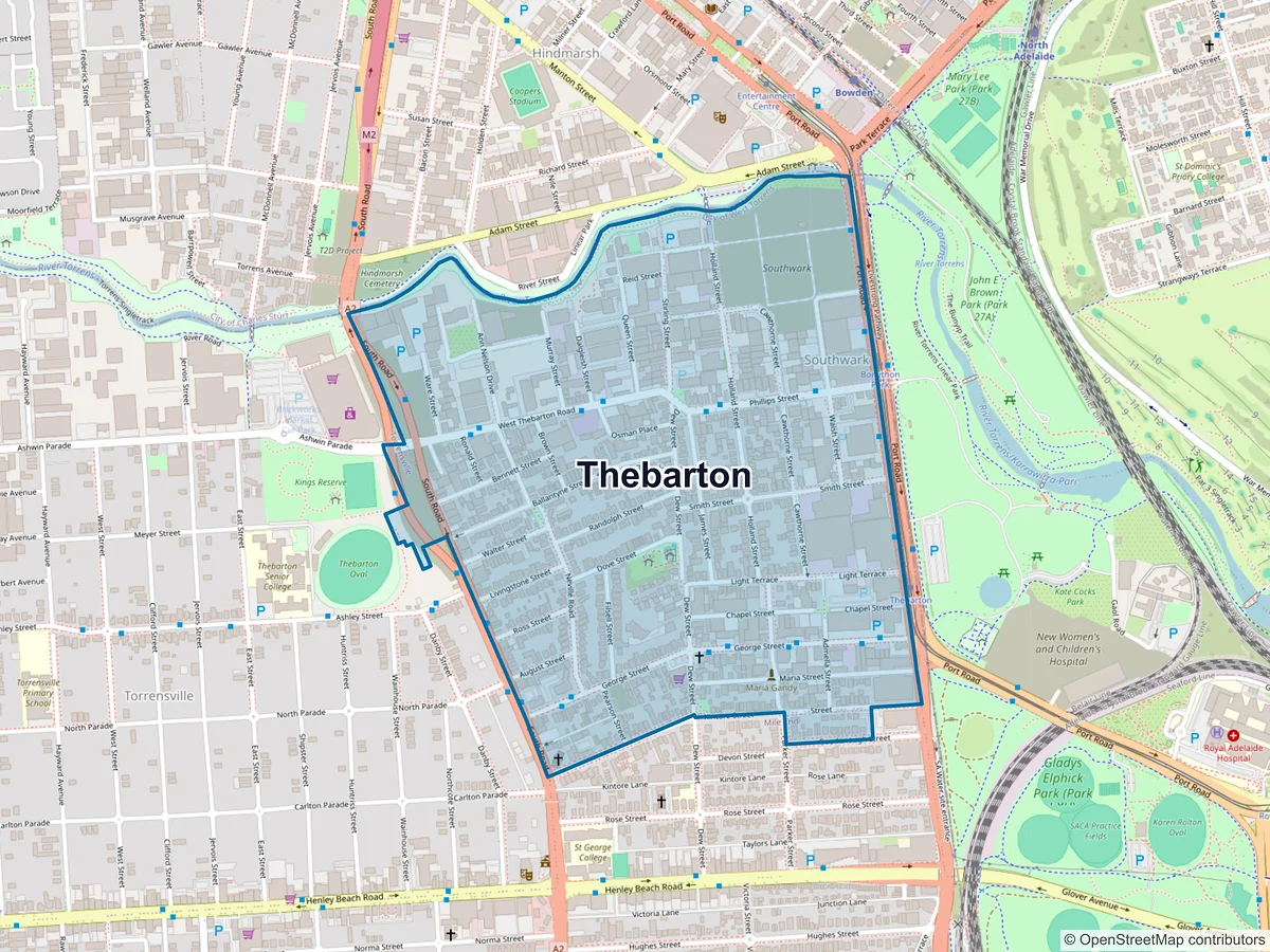 Map of Thebarton, SA, Australia