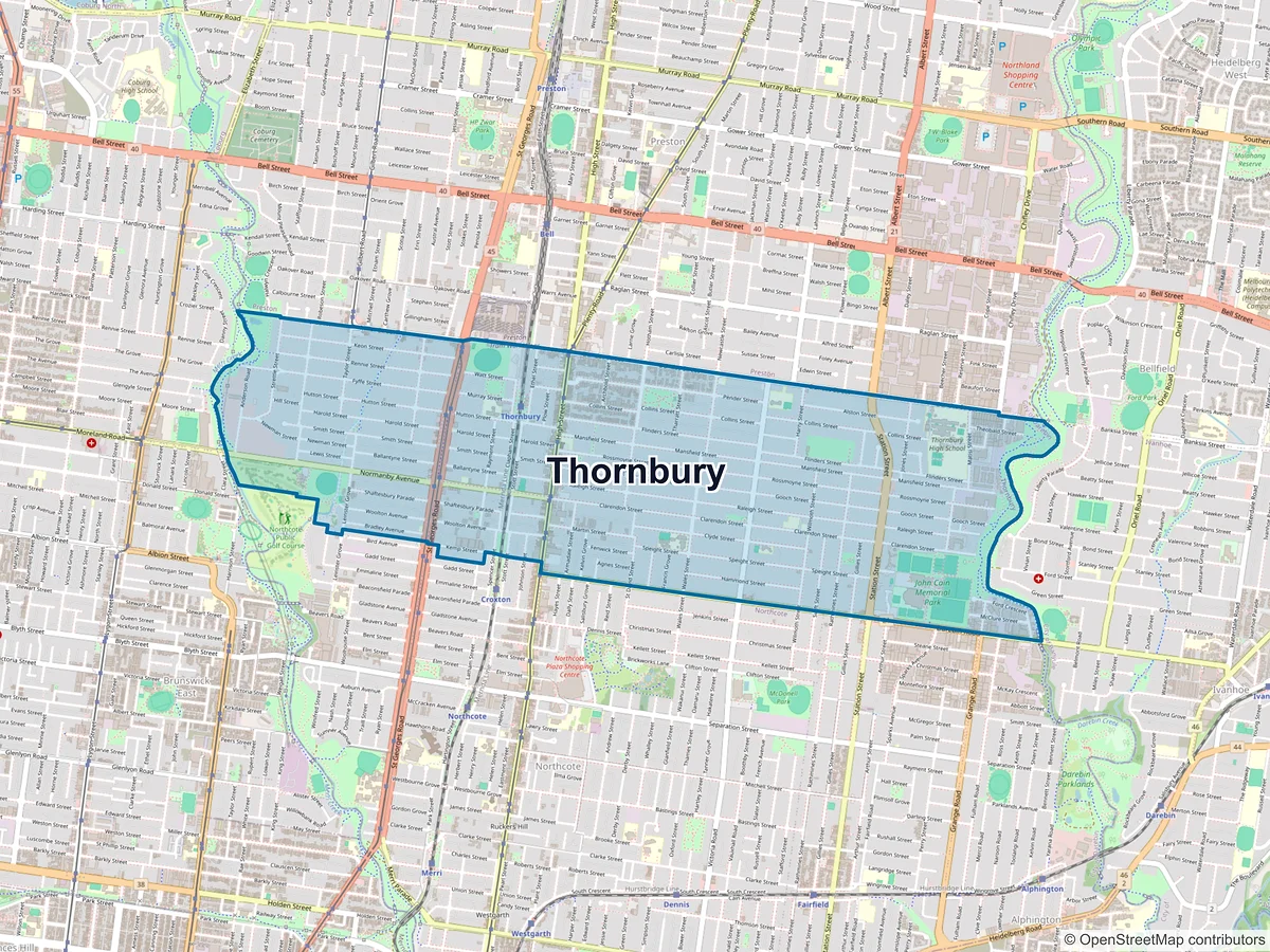 Map of Thornbury, VIC, Australia