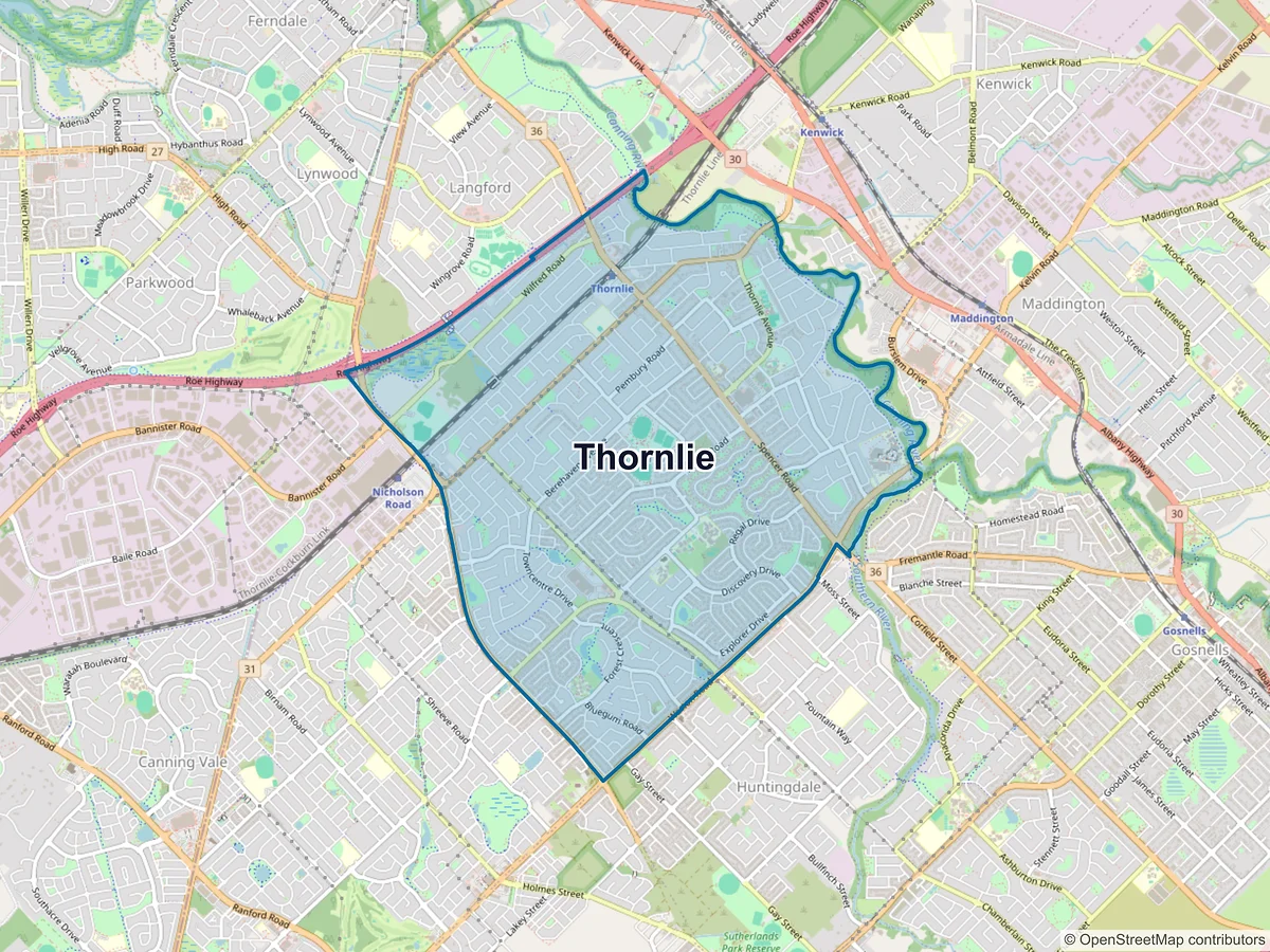 Map of Thornlie, WA, Australia
