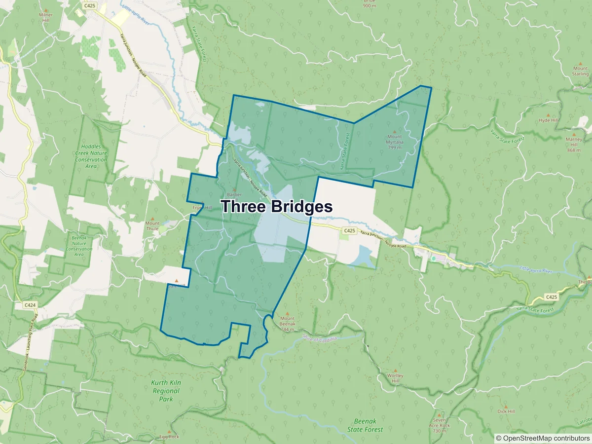 Map of Three Bridges, VIC, Australia