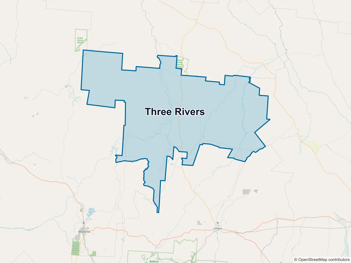 Map of Three Rivers, QLD, Australia