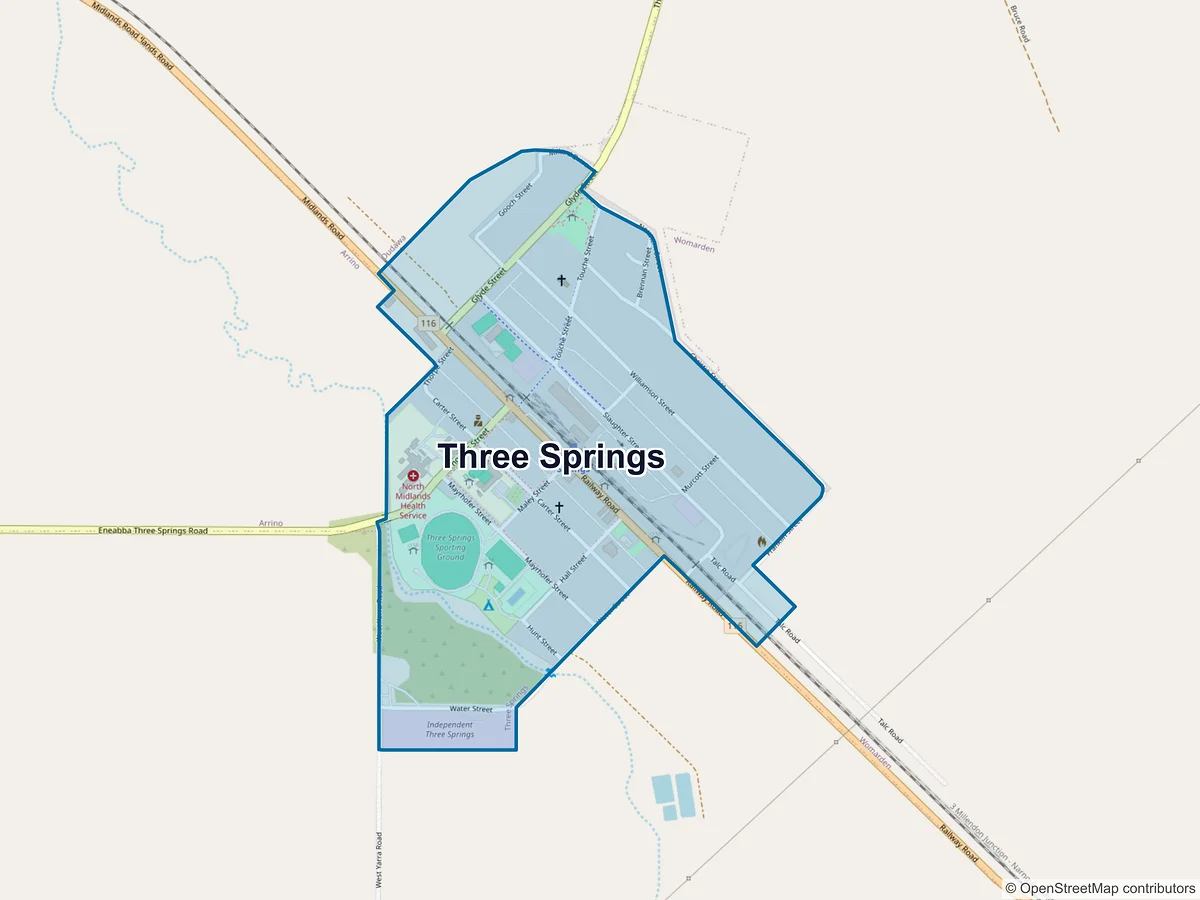 Map of Three Springs, WA, Australia