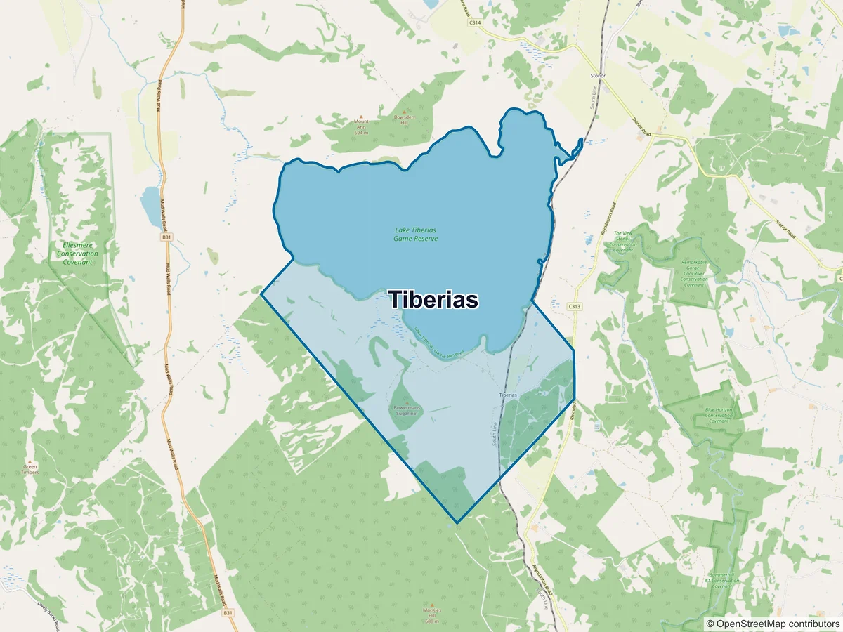 Map of Tiberias, TAS, Australia