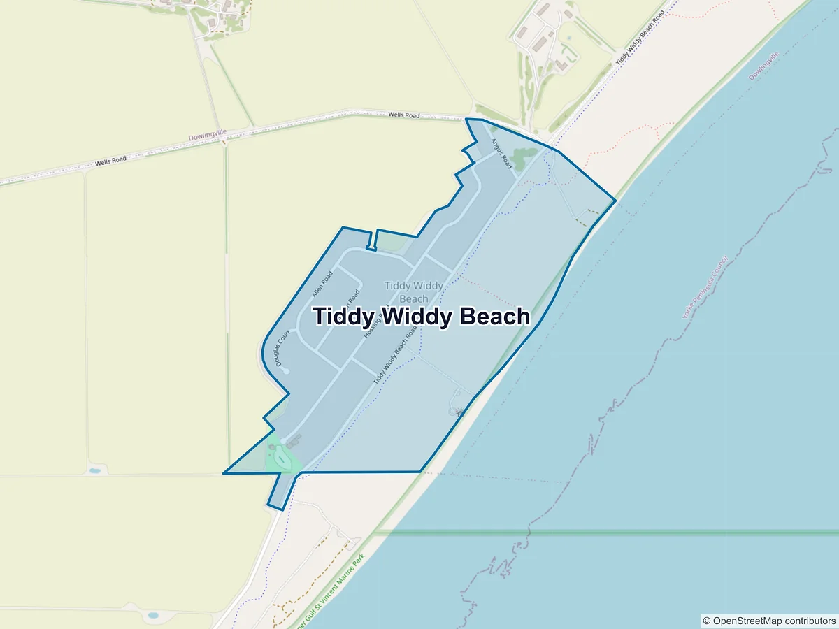 Map of Tiddy Widdy Beach, SA, Australia