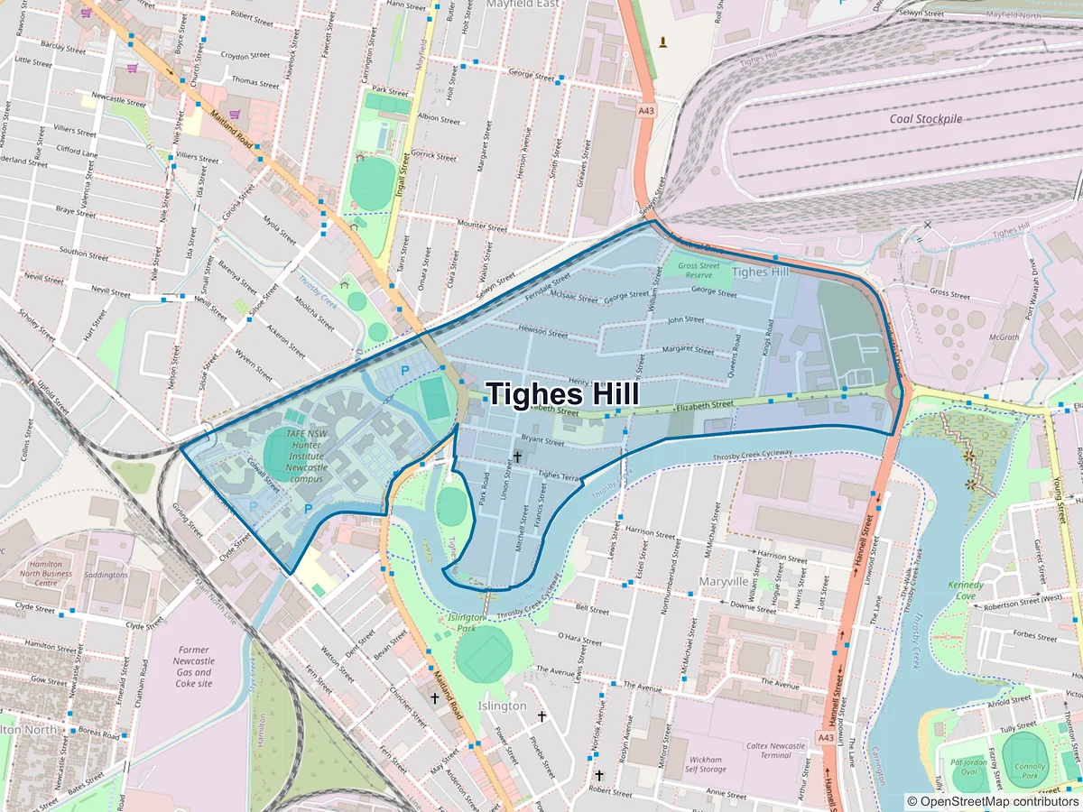 Map of Tighes Hill, NSW, Australia