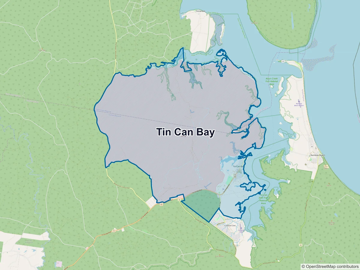 Map of Tin Can Bay, QLD, Australia