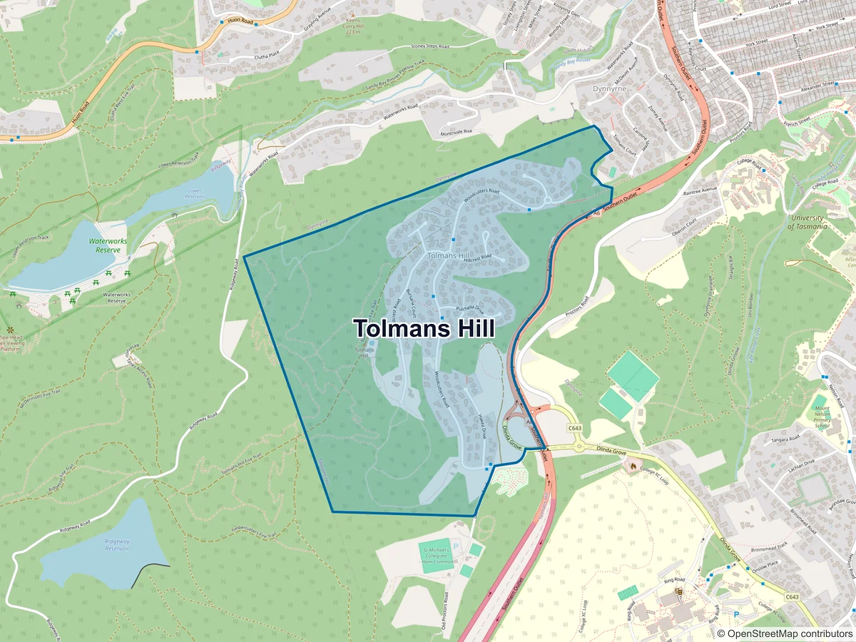 Map of Tolmans Hill, TAS, Australia