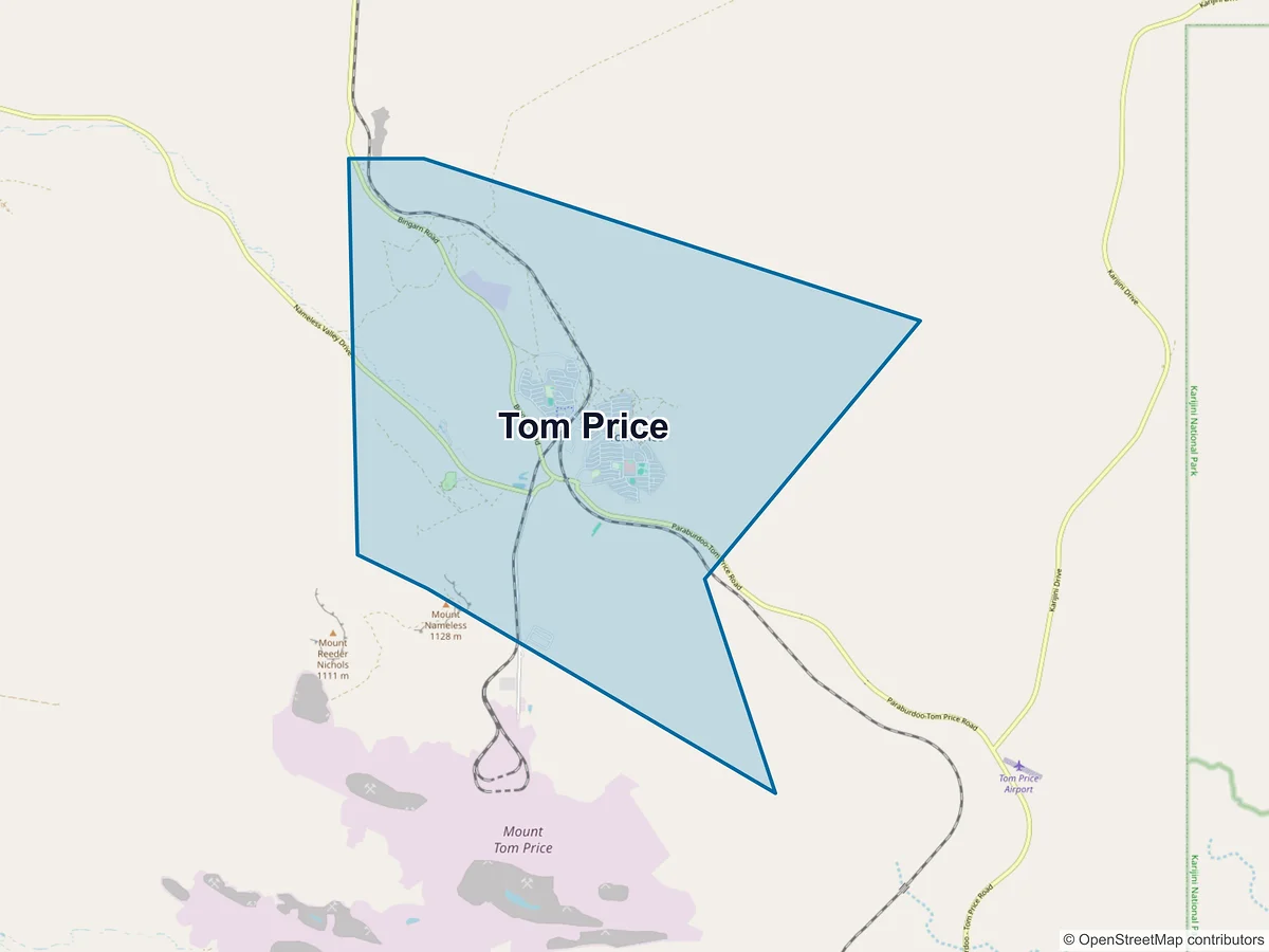 Map of Tom Price, WA, Australia