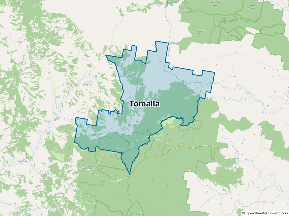 Map of Tomalla, NSW, Australia