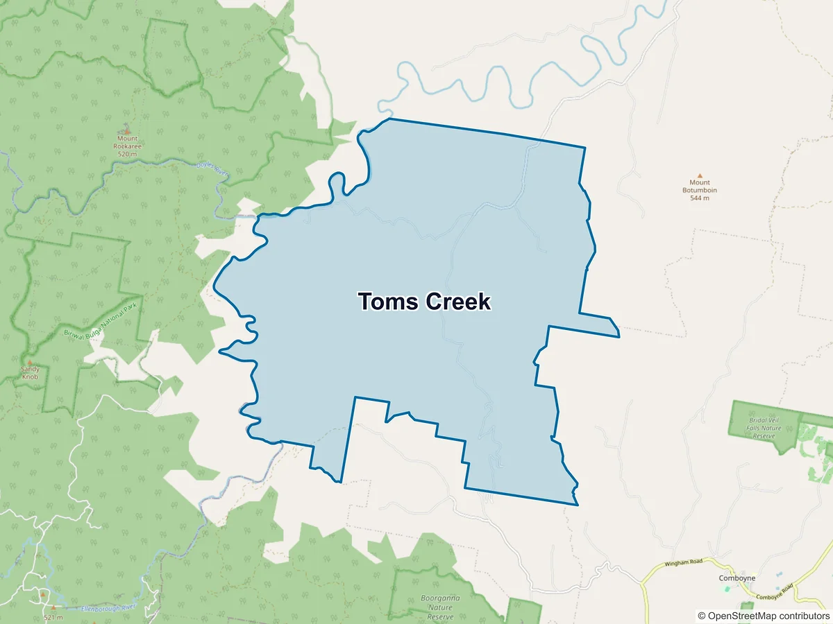 Map of Toms Creek, NSW, Australia