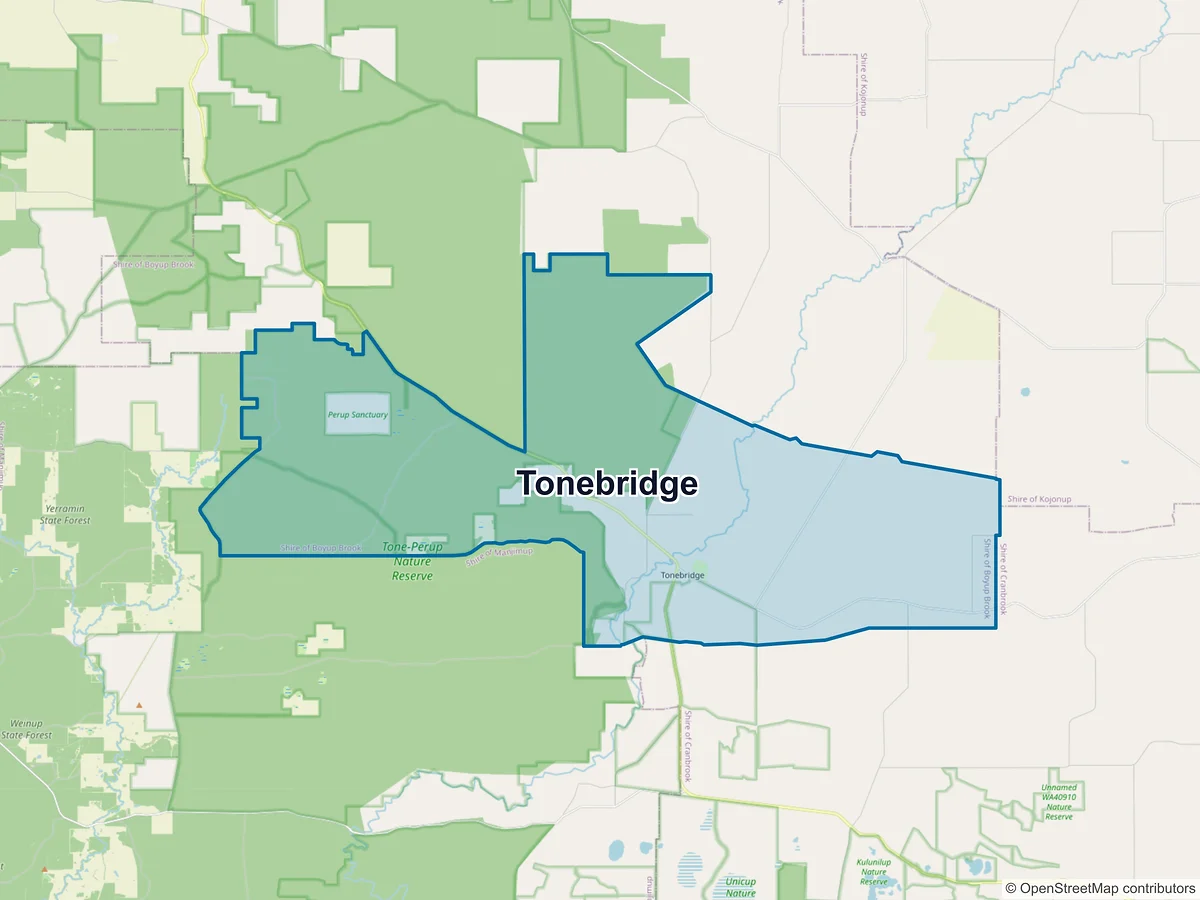 Map of Tonebridge, WA, Australia
