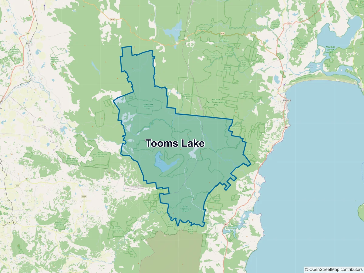 Map of Tooms Lake, TAS, Australia