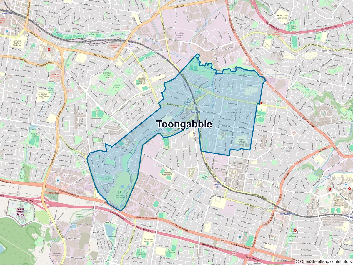 Map of Toongabbie, NSW, Australia