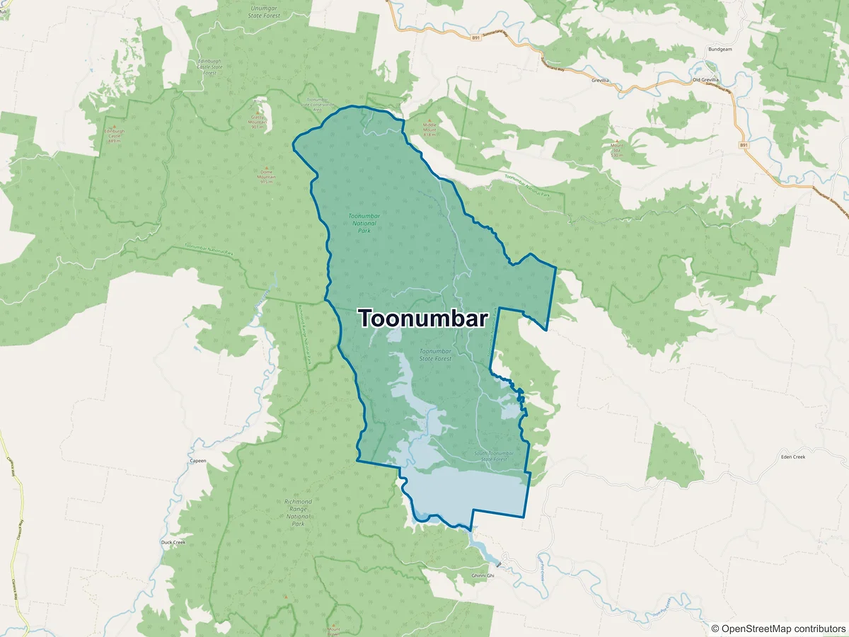Map of Toonumbar, NSW, Australia