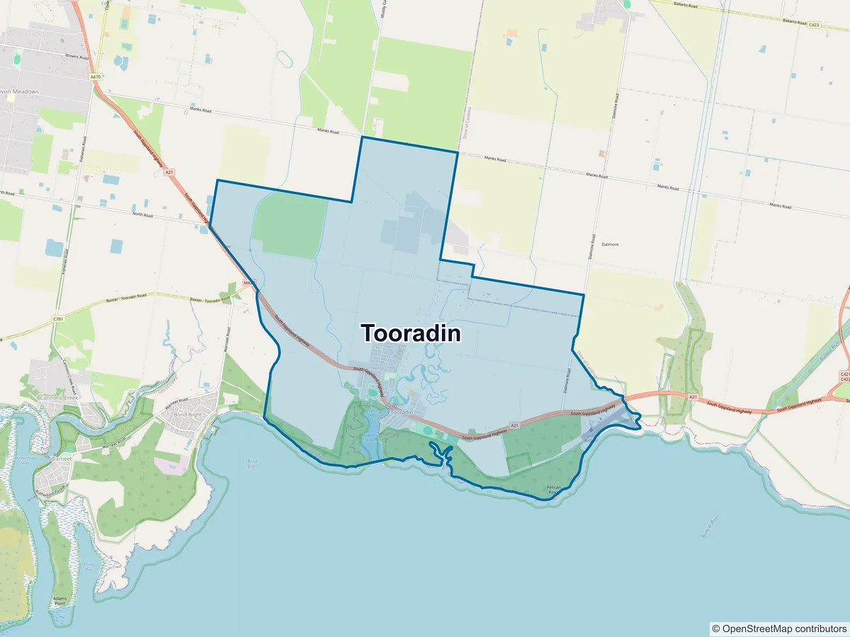 Map of Tooradin, VIC, Australia