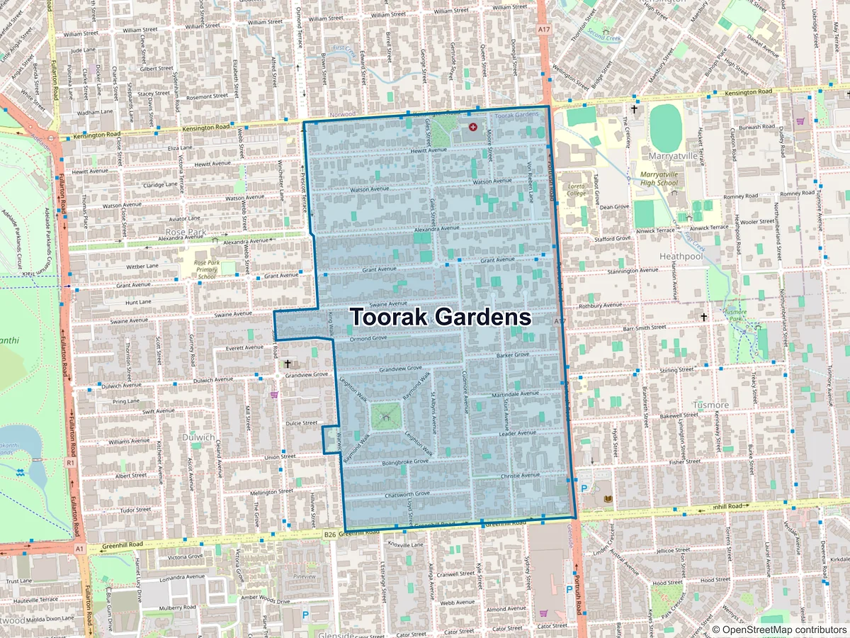 Map of Toorak Gardens, SA, Australia