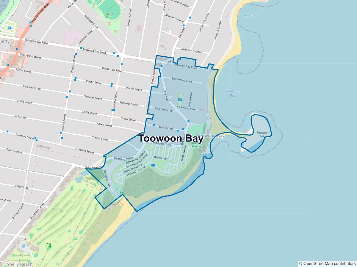 Map of Toowoon Bay, NSW, Australia