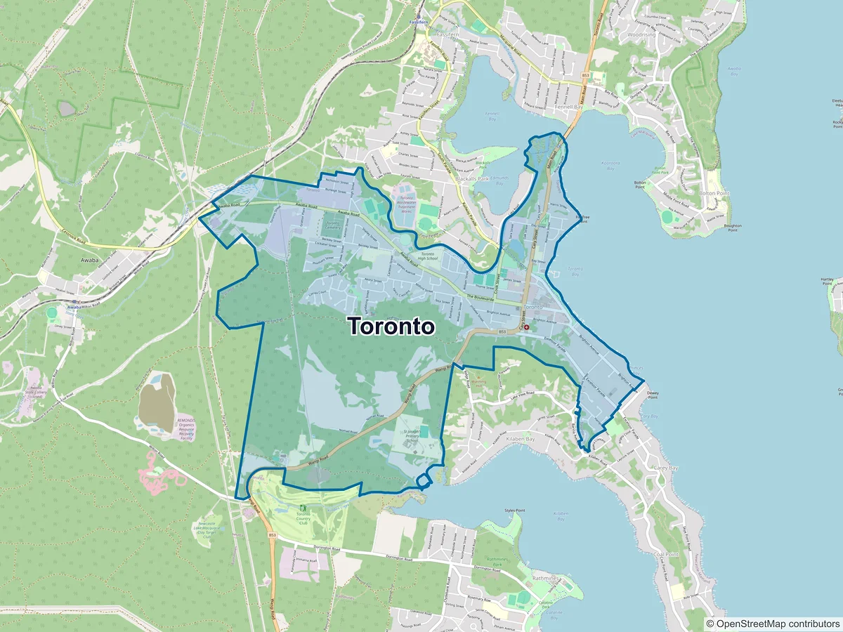 Map of Toronto, NSW, Australia