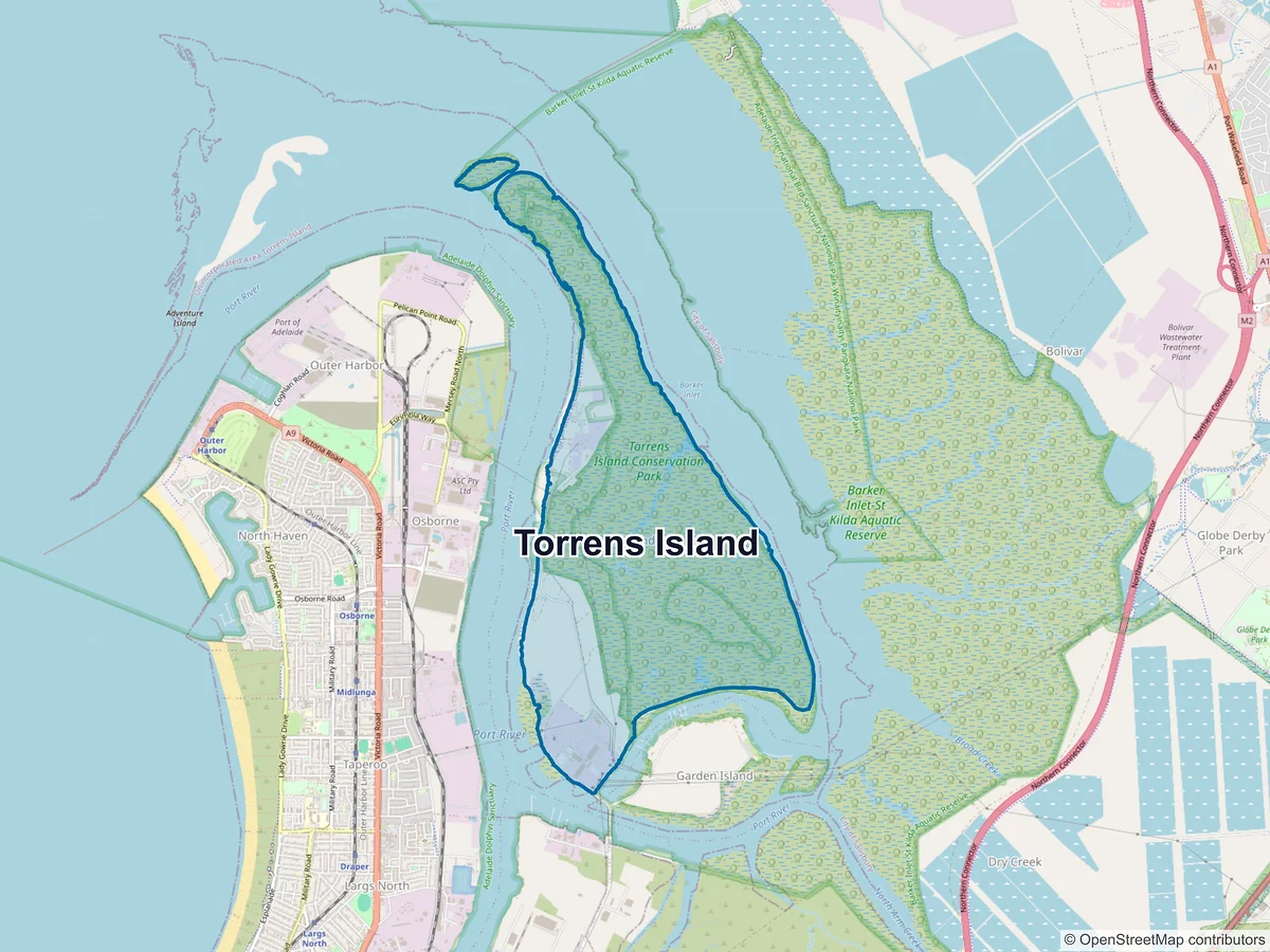 Map of Torrens Island, SA, Australia