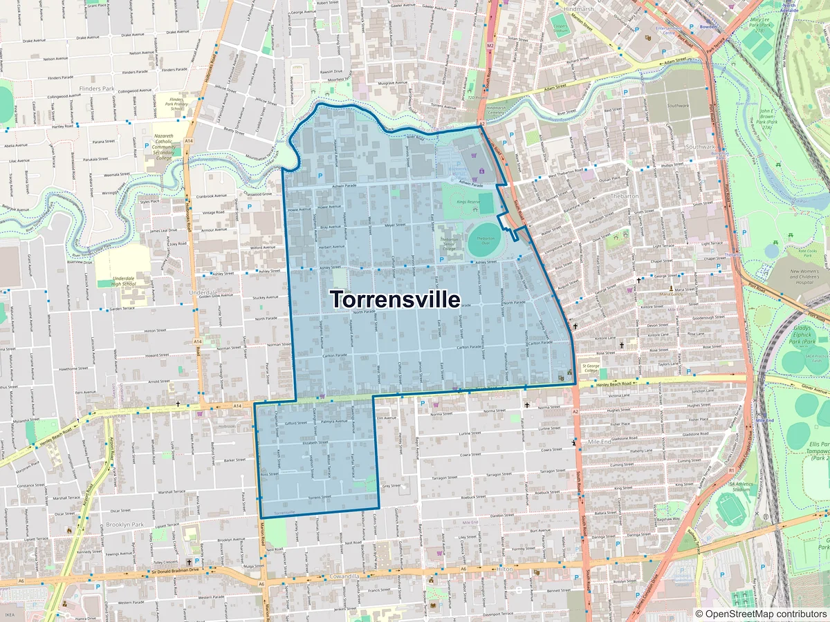 Map of Torrensville, SA, Australia