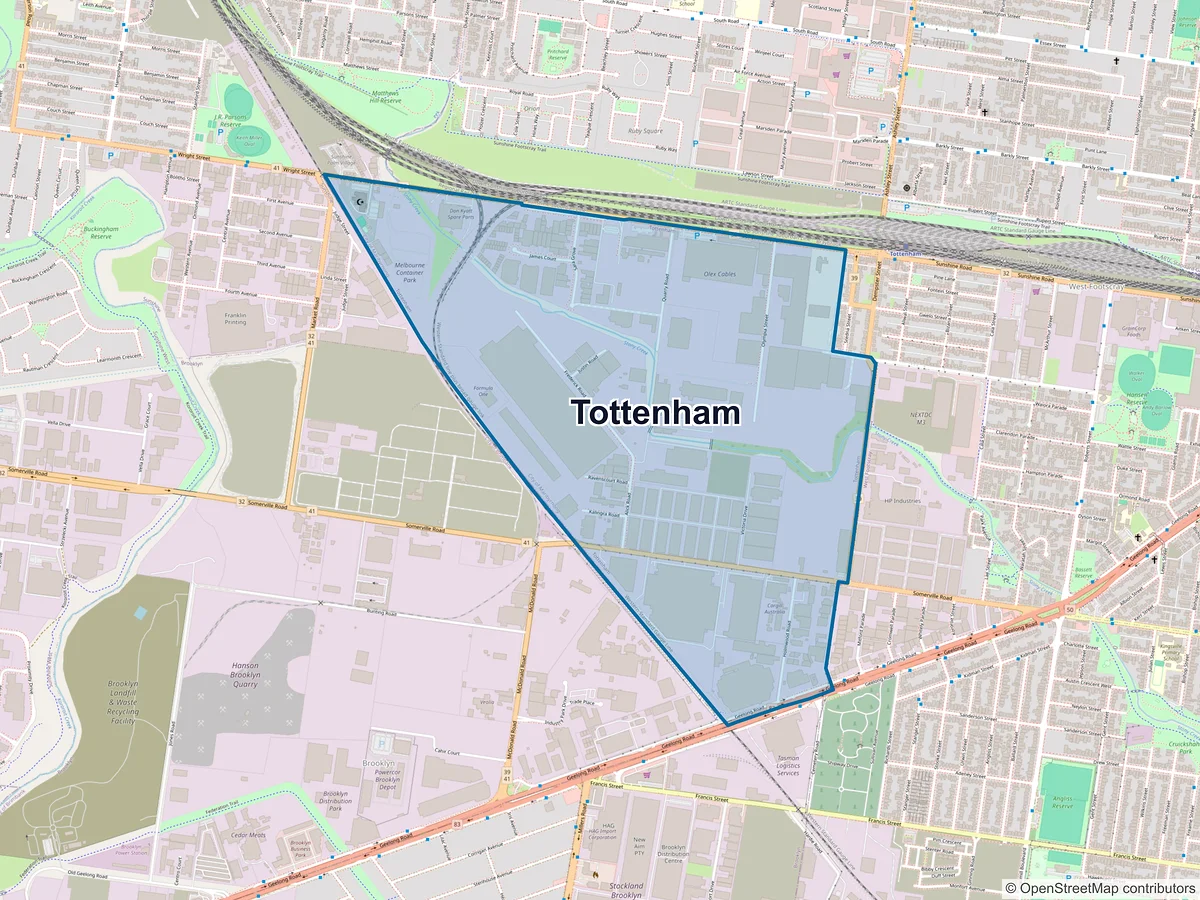 Map of Tottenham, VIC, Australia