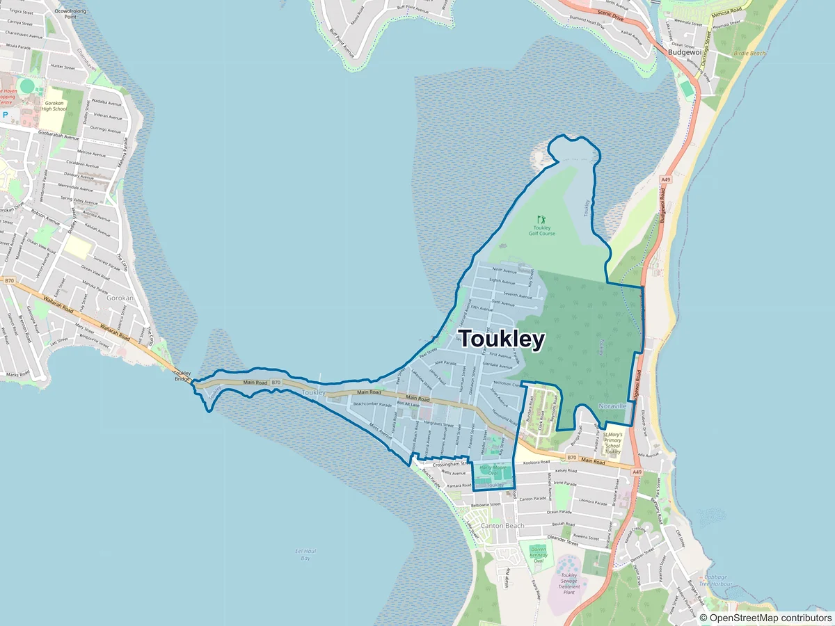 Map of Toukley, NSW, Australia