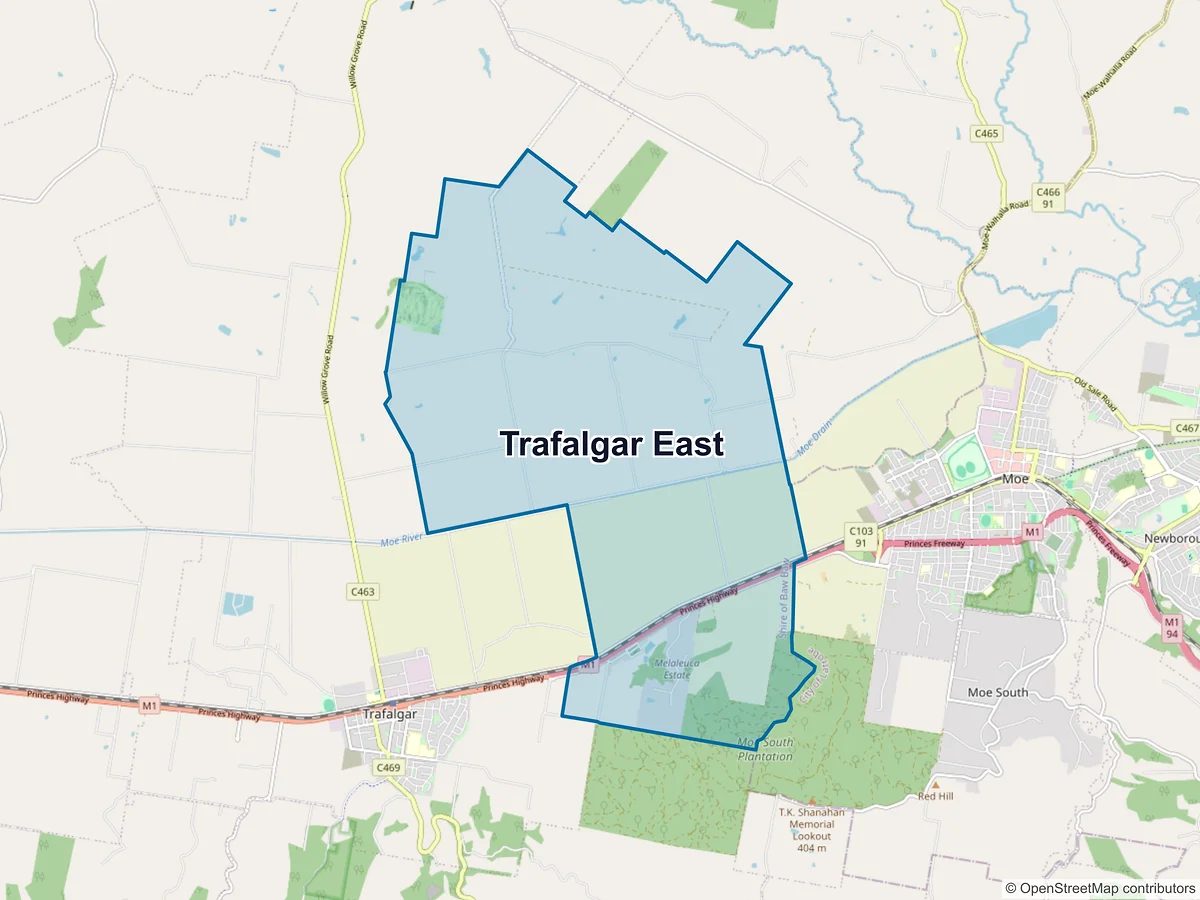 Map of Trafalgar East, VIC, Australia