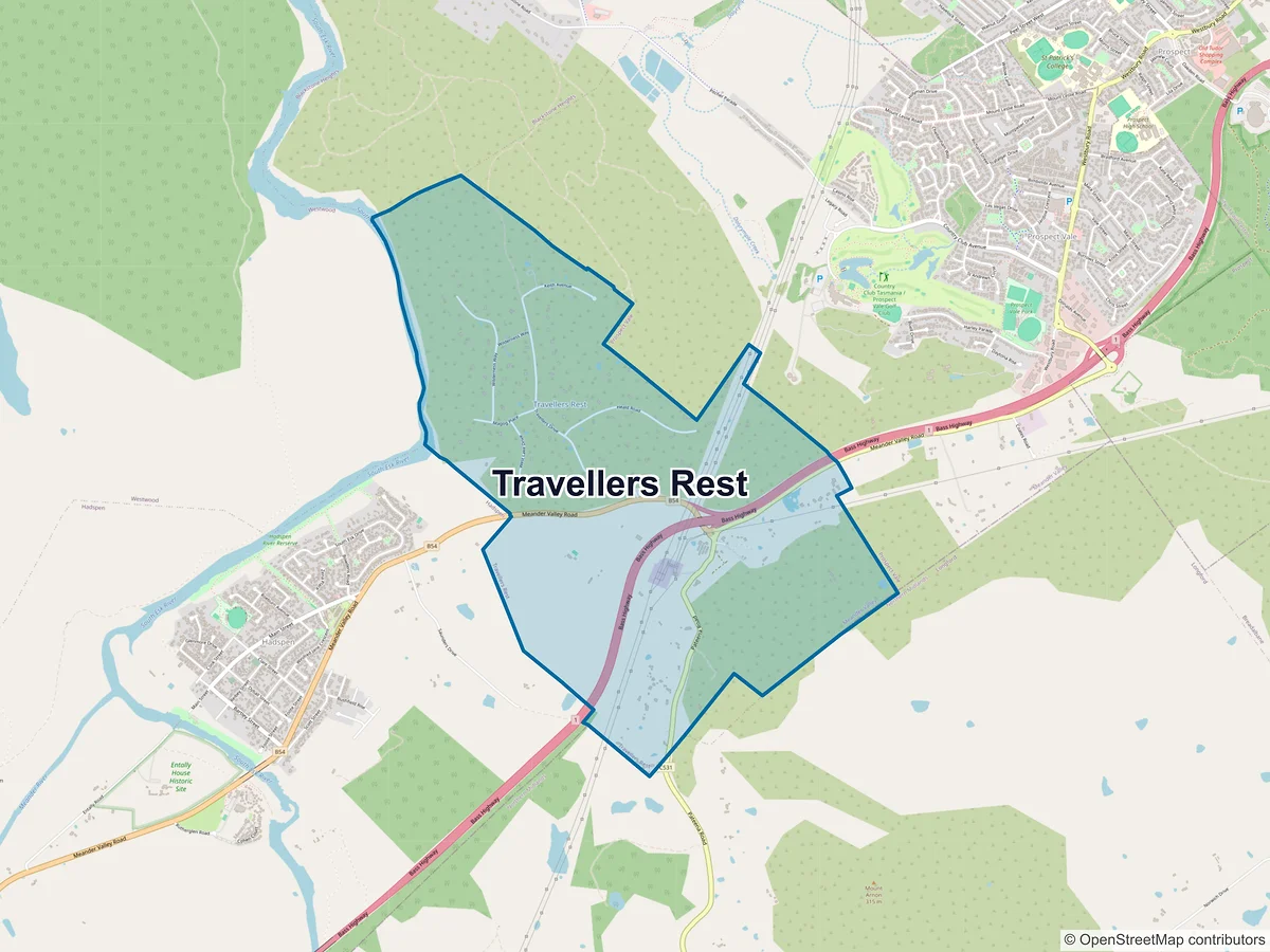 Map of Travellers Rest, TAS, Australia