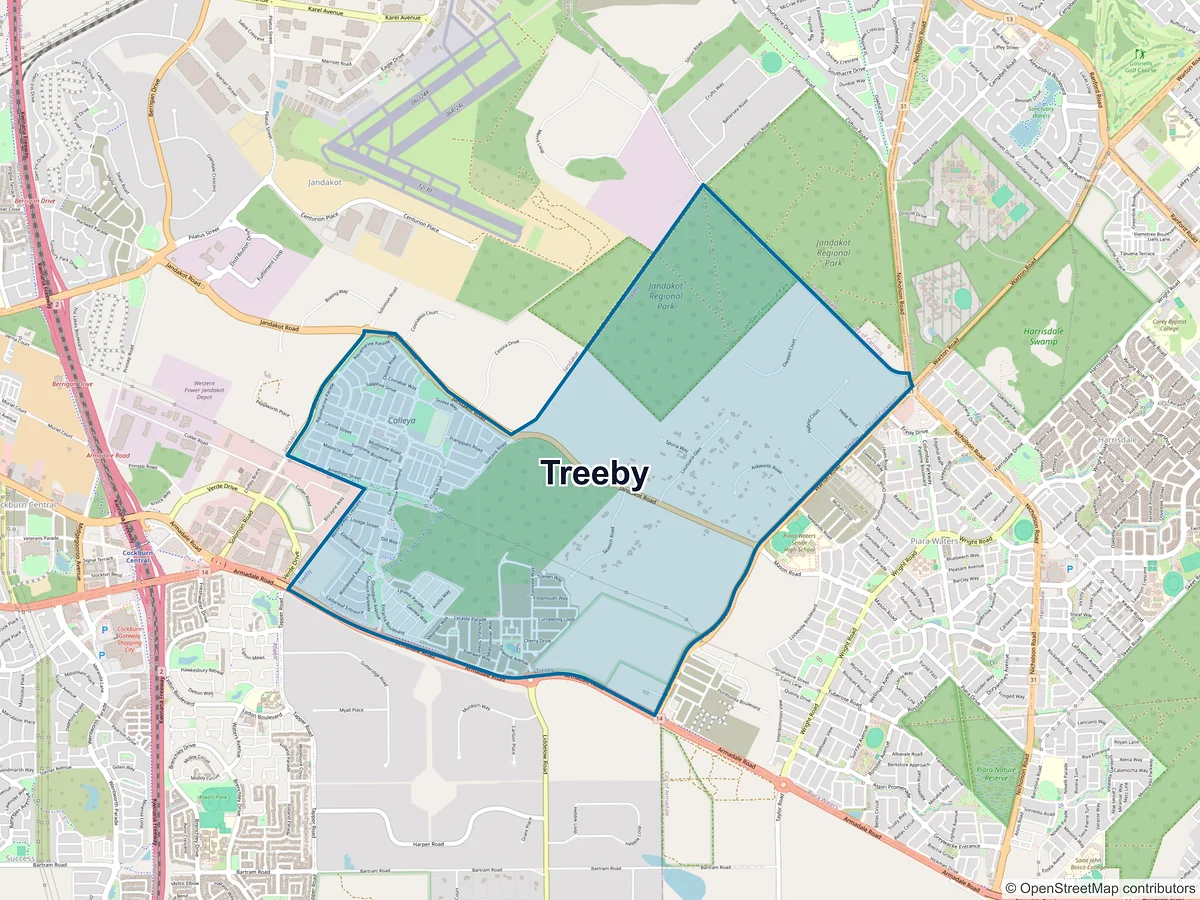 Map of Treeby, WA, Australia