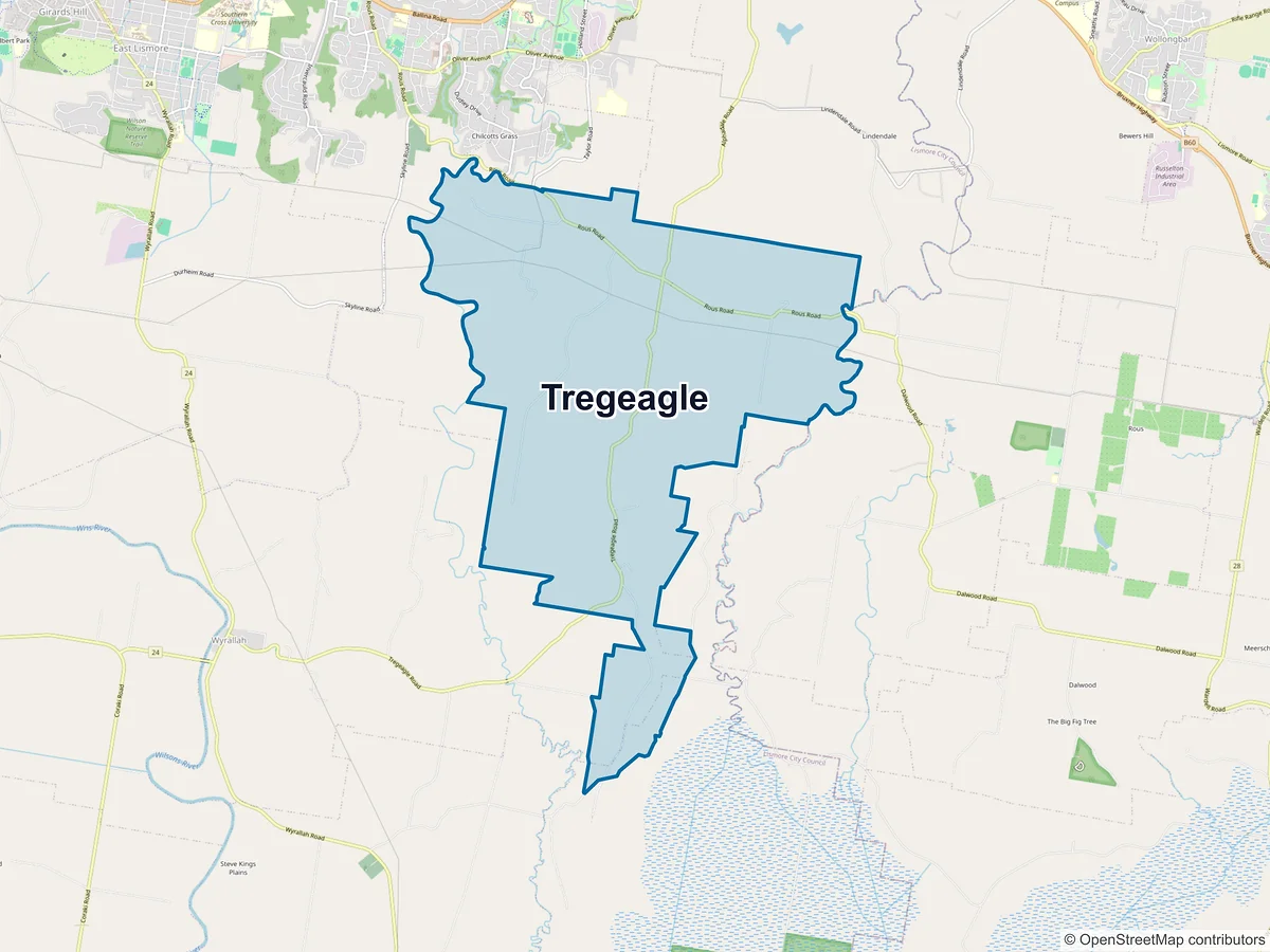 Map of Tregeagle, NSW, Australia